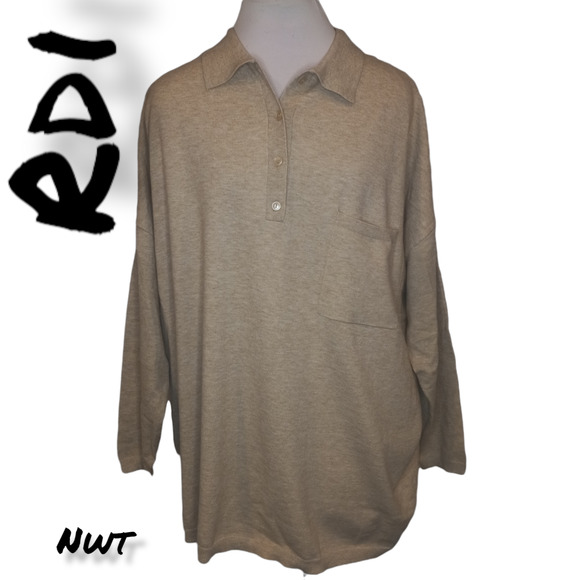 NWT RDI Men's Beige Button Front Collared Long Sleeve Pullover Size Large - Picture 1 of 7